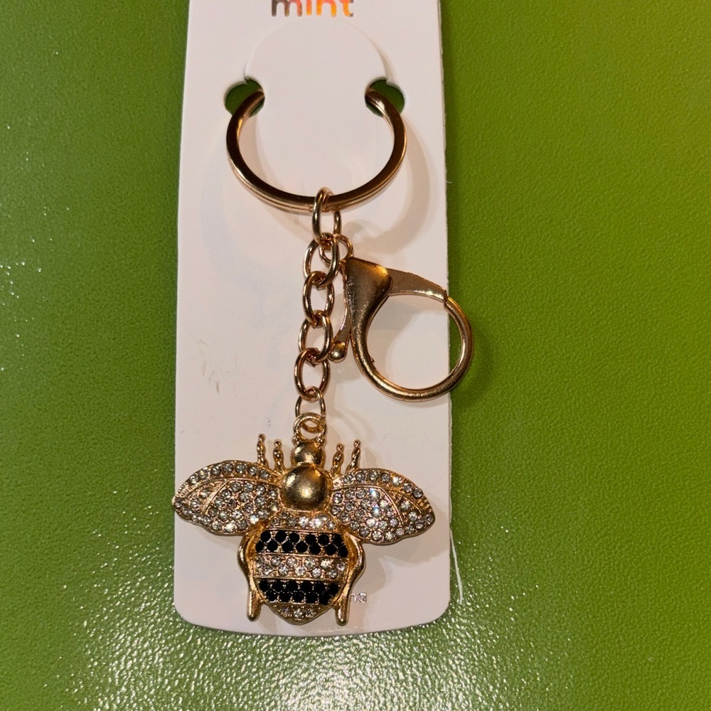 Sparkling Gold and Black with Crystals Bee Keychain/Bag Charm
